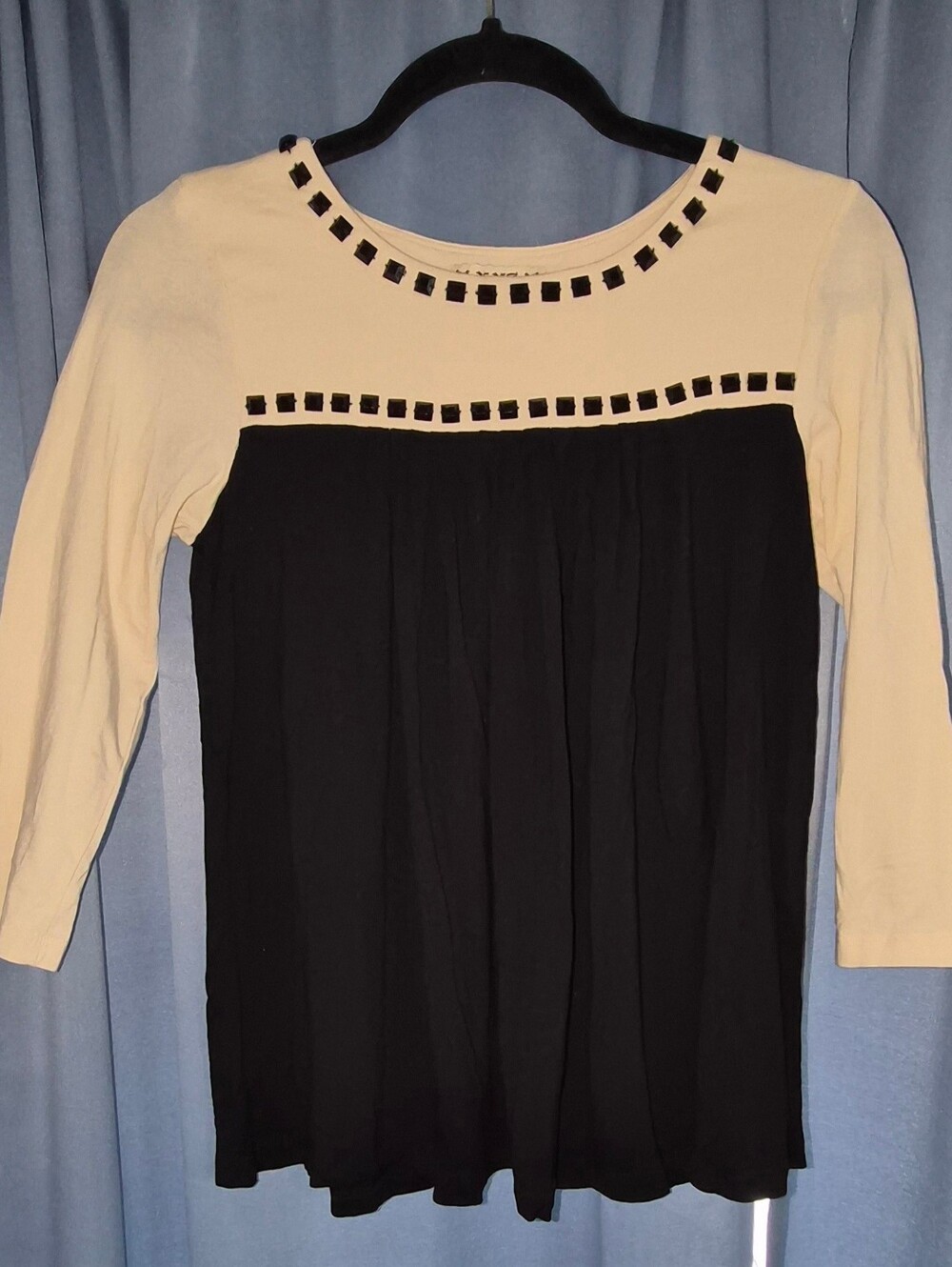 XXI Forever 21 Studded Colorblock Babydoll Top 3/4 Sleeve Blouse Size S
